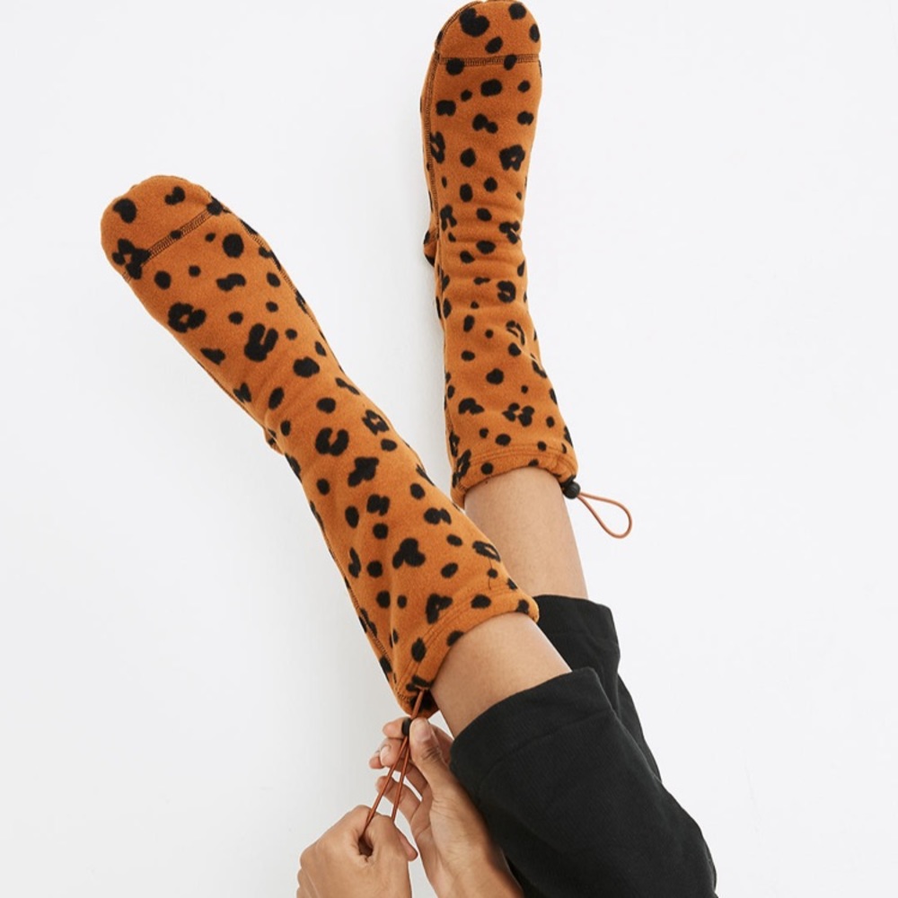 NWT Madewell Leopard Fleece Cozy Slipper Socks Lg